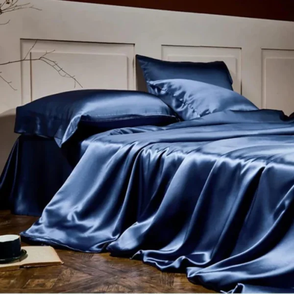 Moonlight Blue Silk Bedsheet Set